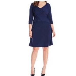 NY Collection Women's Plus-Size 3/4 Sleeve Cross Front Dress, Navy.